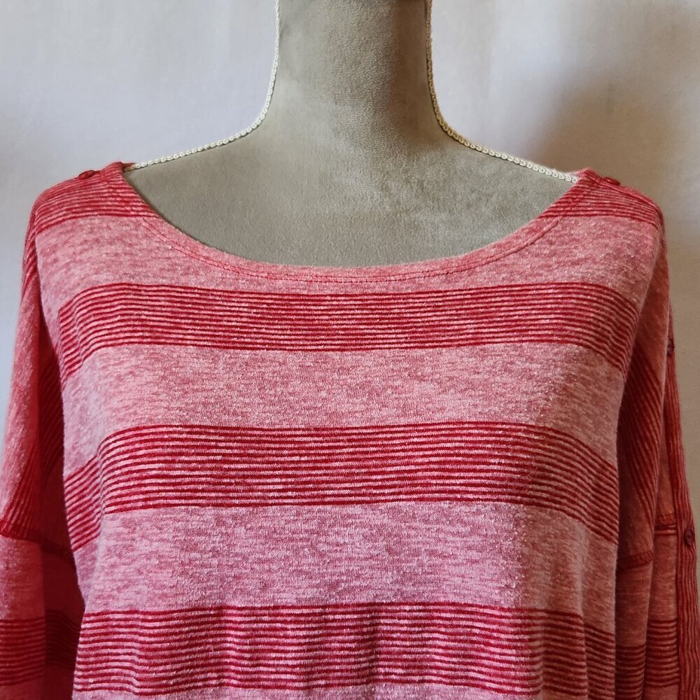 T By Talbots Woman's Size XL Heather Pink & Red Striped Long Sleeve Pullover Top - Picture 3 of 15